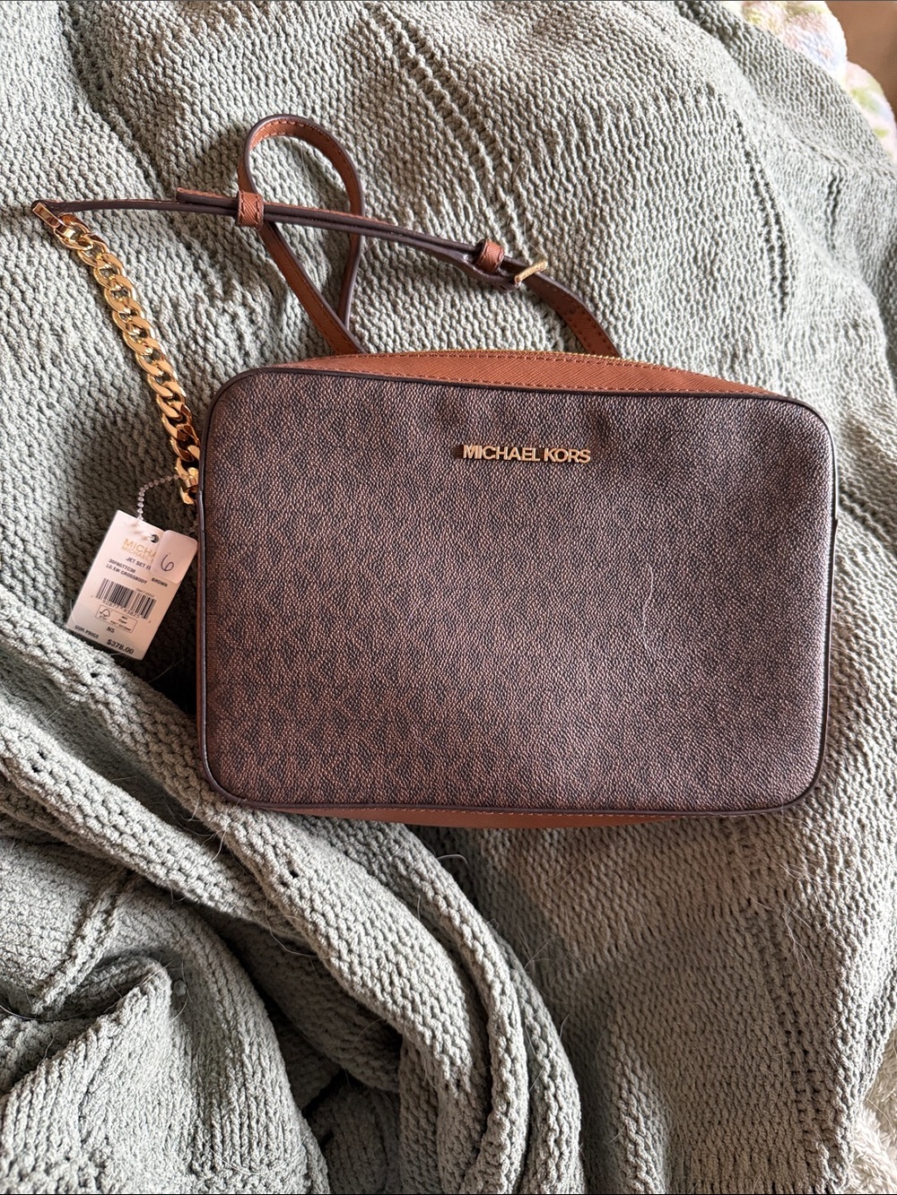 Michael Kors Brown and Tan Crossbody Camera Bag